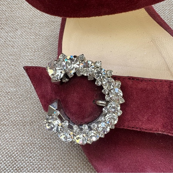 JIMMY CHOO Size SAPHIE Burgundy Suede Crystal Heels Sandals Shoes EU 37 US 7 - Picture 12 of 15